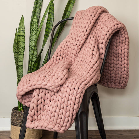 Chunky Knit Throw Blanket - Mauve